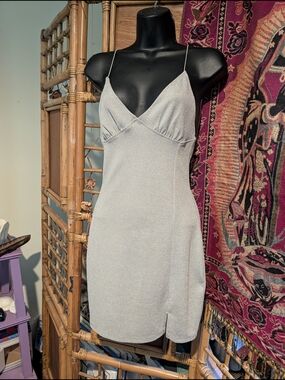 Silver Mini Slip Dress with Delicate Straps